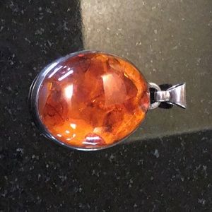 Amber silver stamped pendant